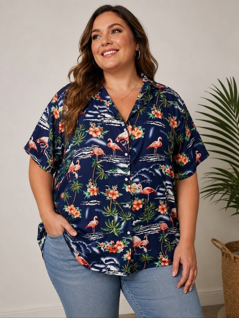 SSLR WOMENS COLLECTION Tropical Flamingo Print Shirt